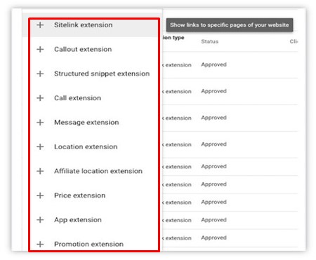 Step 2 to add Google Ads extensions