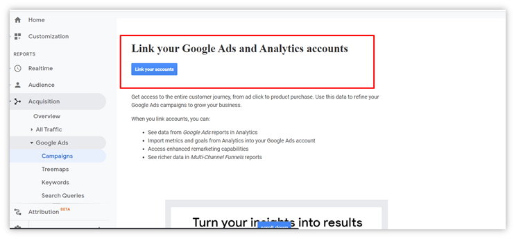 link google ads & google analytics - step 1