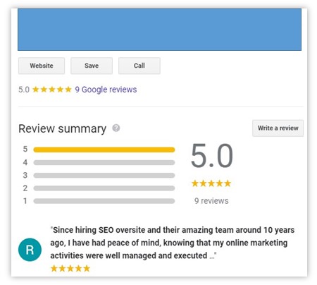 rating and reviews on Google map pack